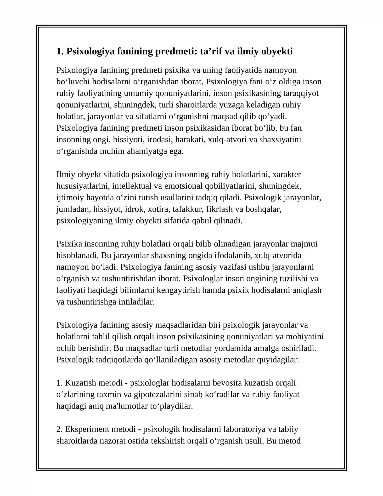 PSIXOLOGIYA FANINING PREDMETI VAZIFALARI VA ASOSIY TADQIQOT METODLARI 3