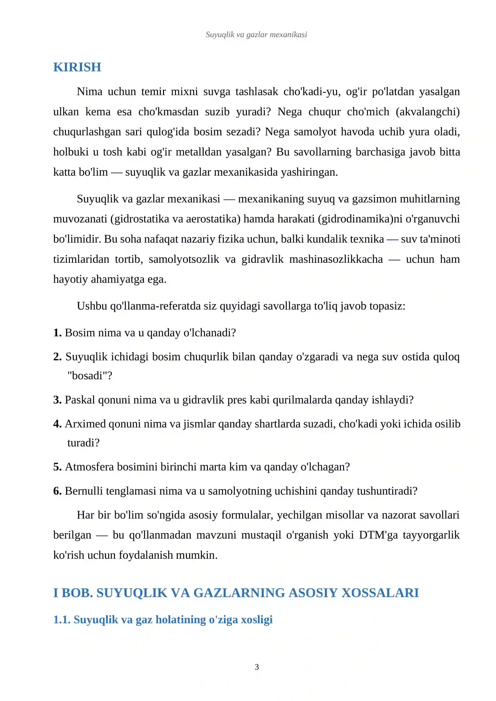 Suyuqlik va gazlar mexanikasi. Ilmiy REFERAT 3