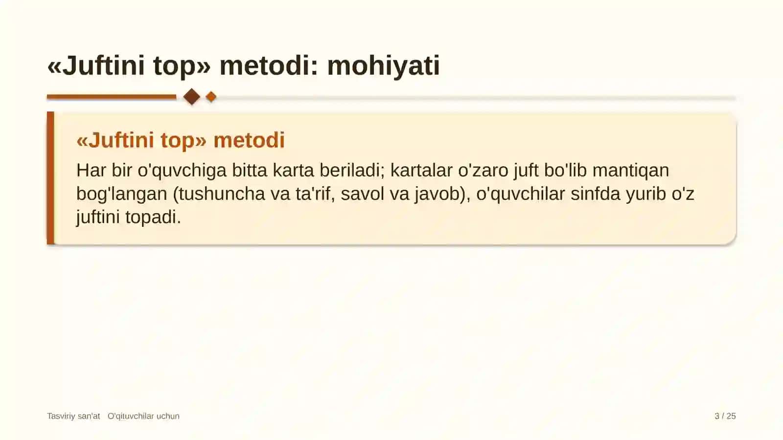 tasviriy san'at darslarida juftini top metodidan foydalanish 9584 3