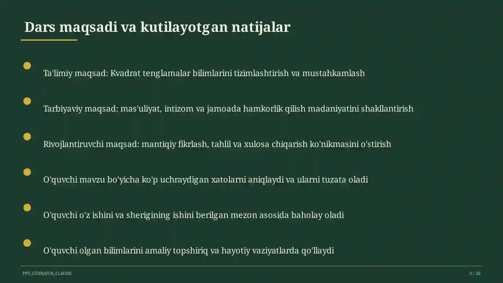 Kvadrat tenglamalar (8-sinf) 3