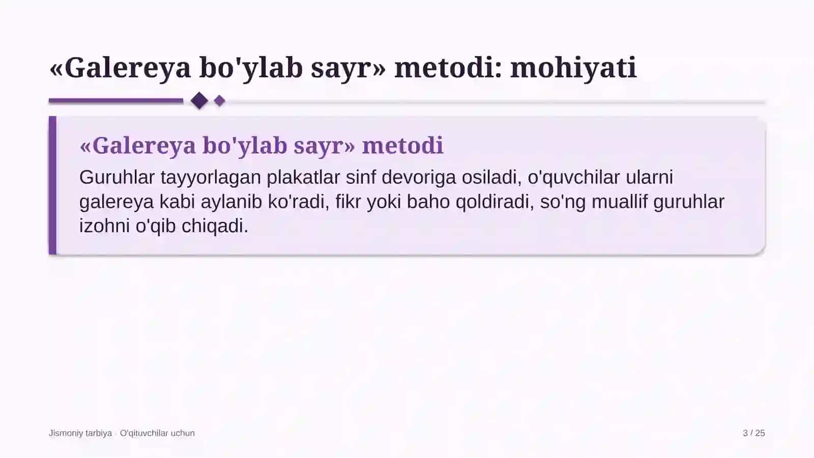 jismoniy tarbiya darslarida galereya bo'ylab sayr metodidan foydalanish 8192 3