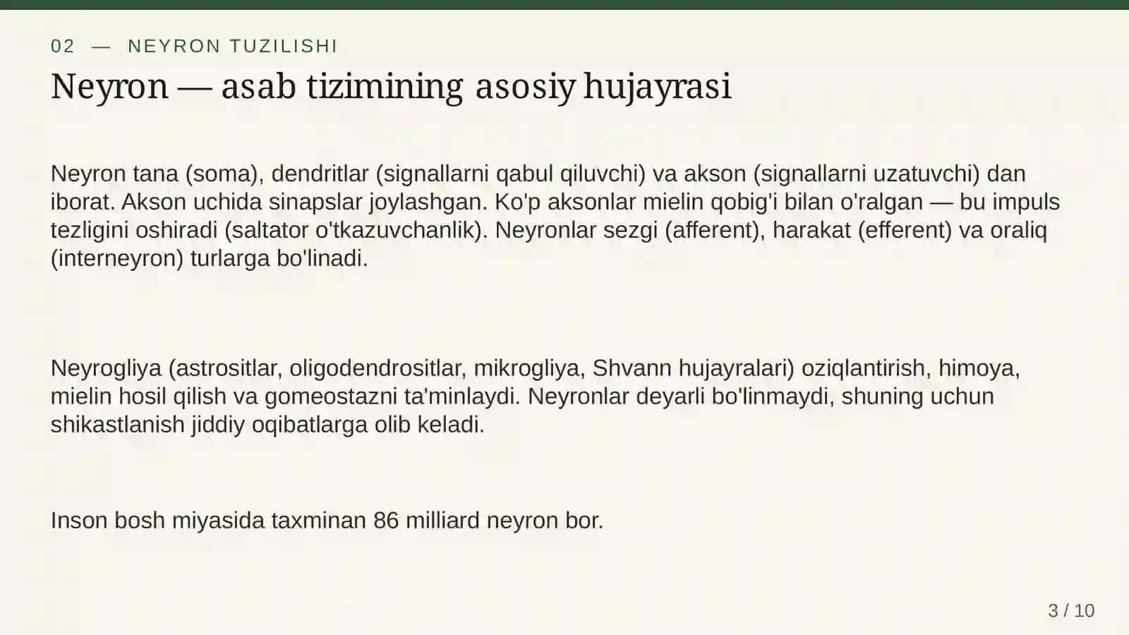 Asab tizimi va inson organizmini boshqarish 3