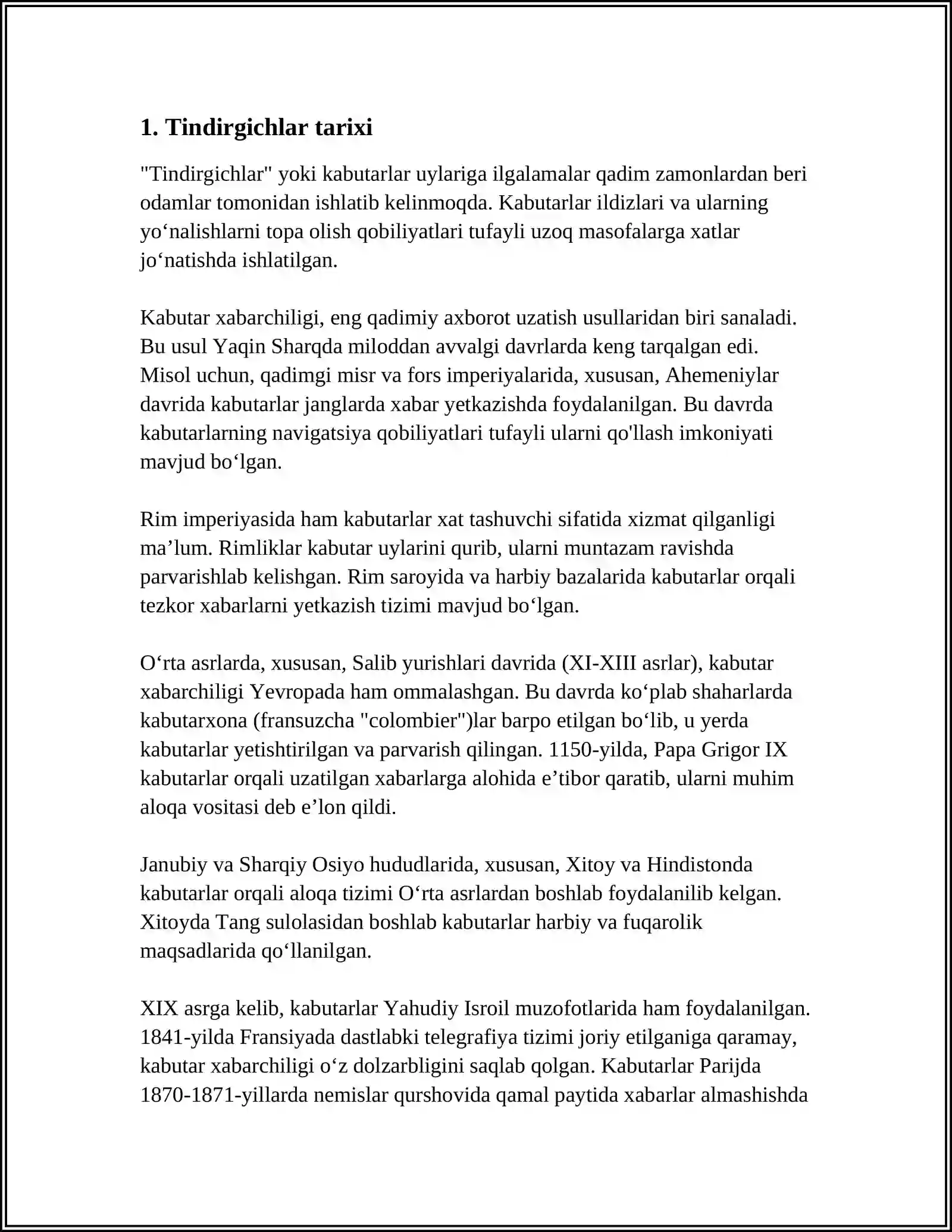 MUSTAQIL ISH Mavzu: TINDIRGICHLAR 3