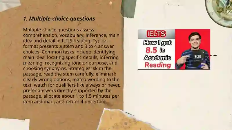 Different question types in iltis reading 3