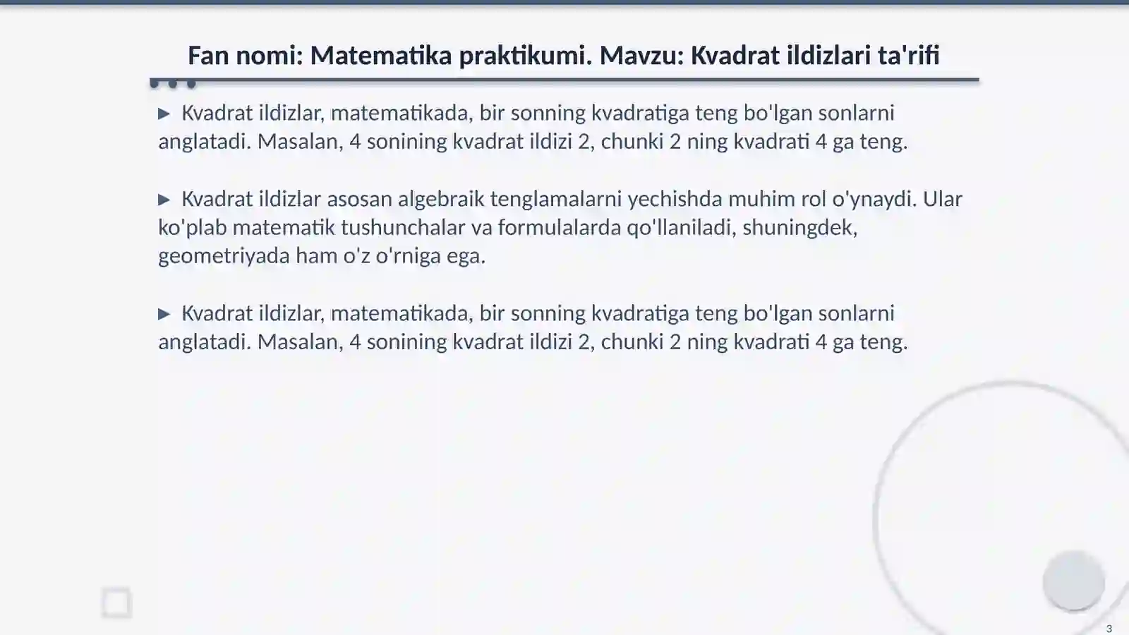 Kvadrat ildizlari 3