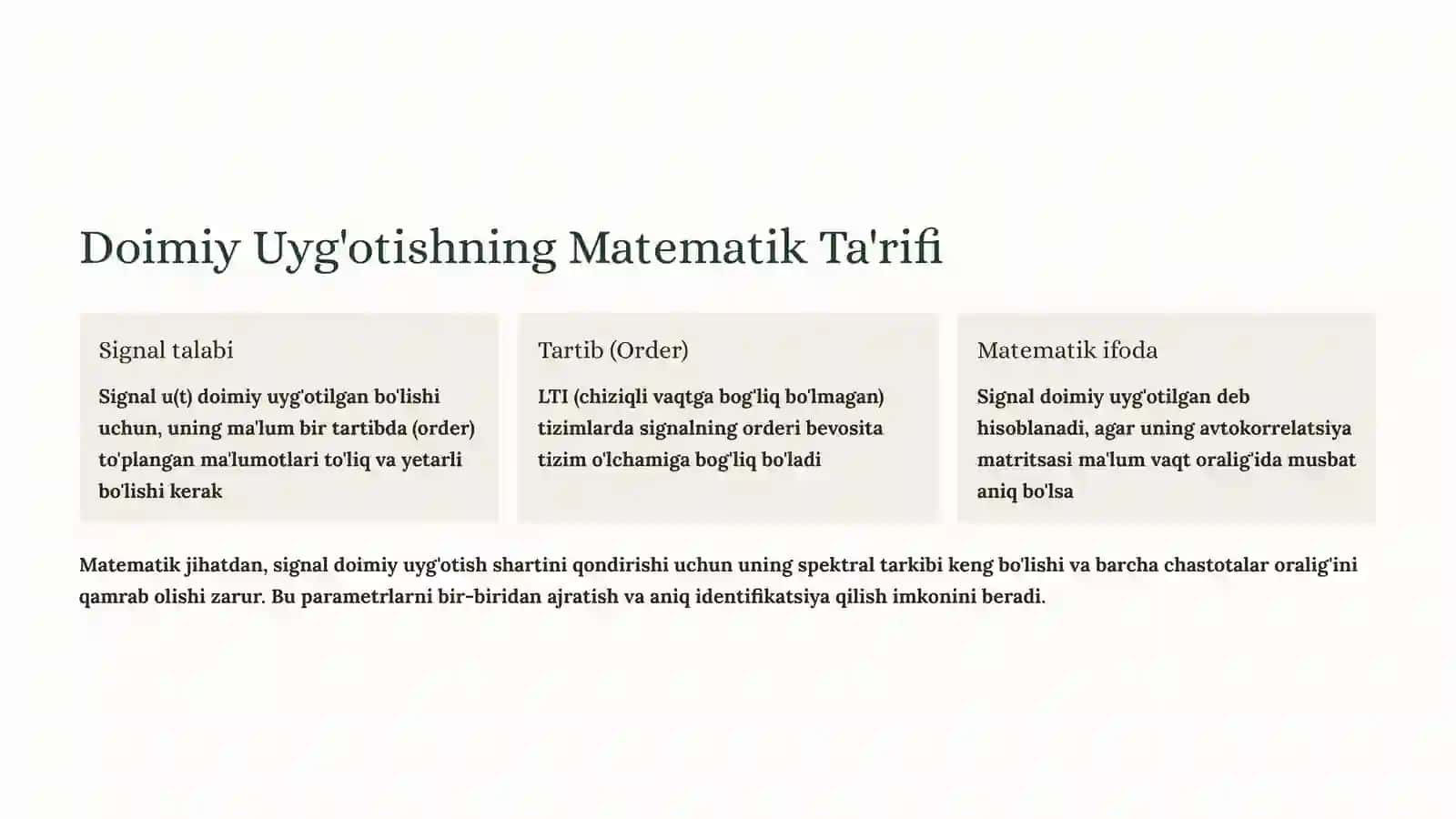 Doimiy Uyg'otish Shartlari: Avtomatik Boshqarish Nazariyasida Asosiy Tamoyil 3