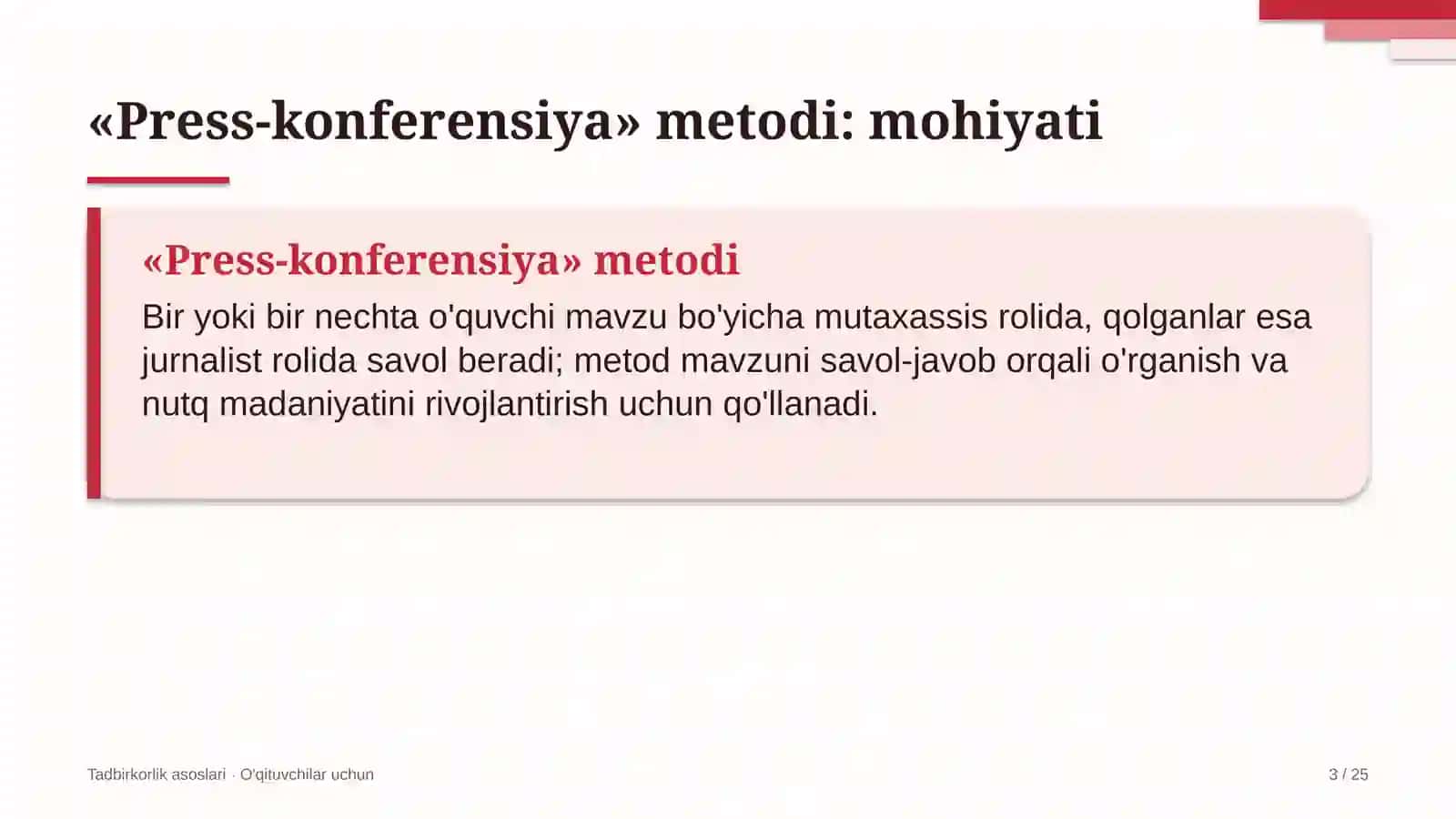 tadbirkorlik asoslari darslarida press konferensiya metodidan foydalanish 5152 3