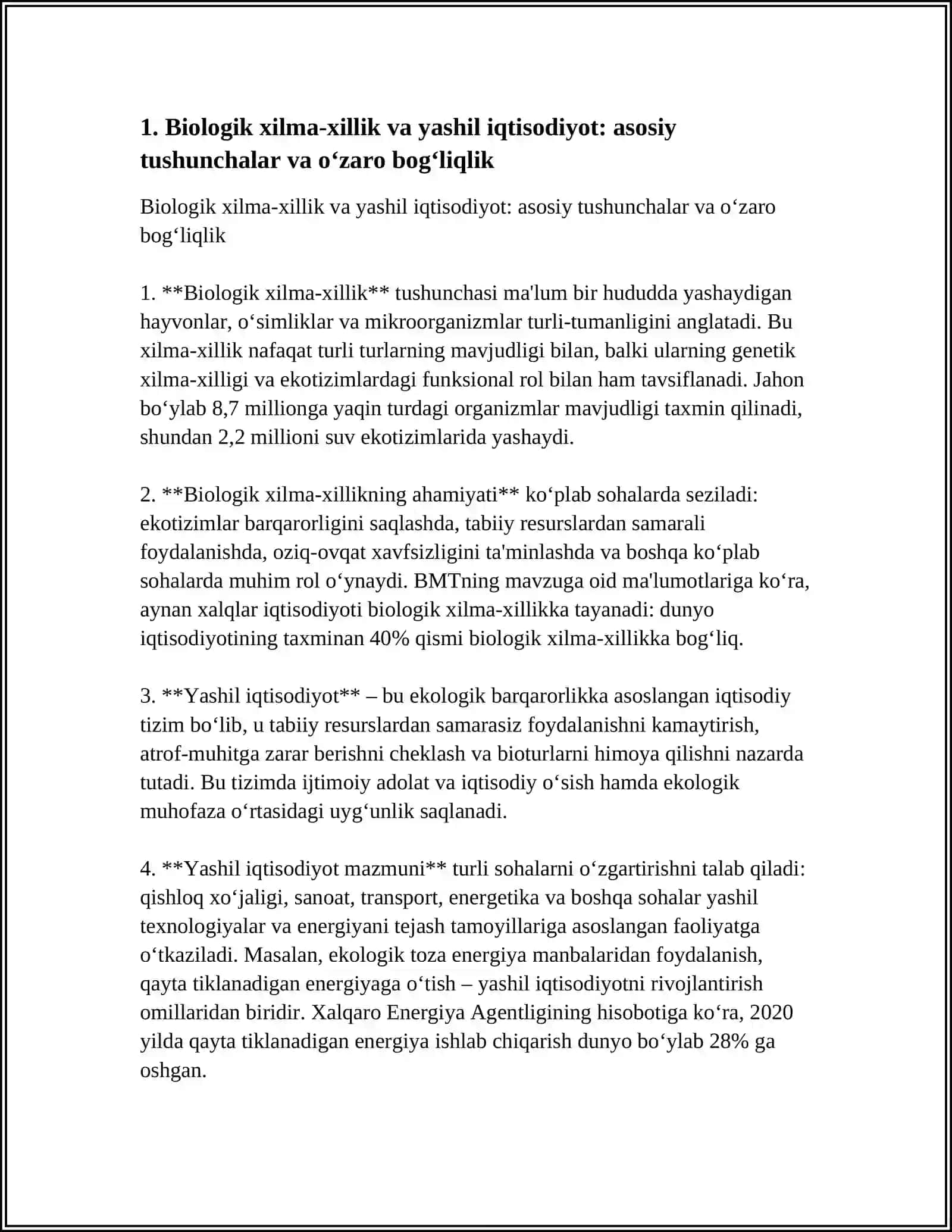 Biologik Xilma-Xillik va Yashil Iqtisodiyot 3