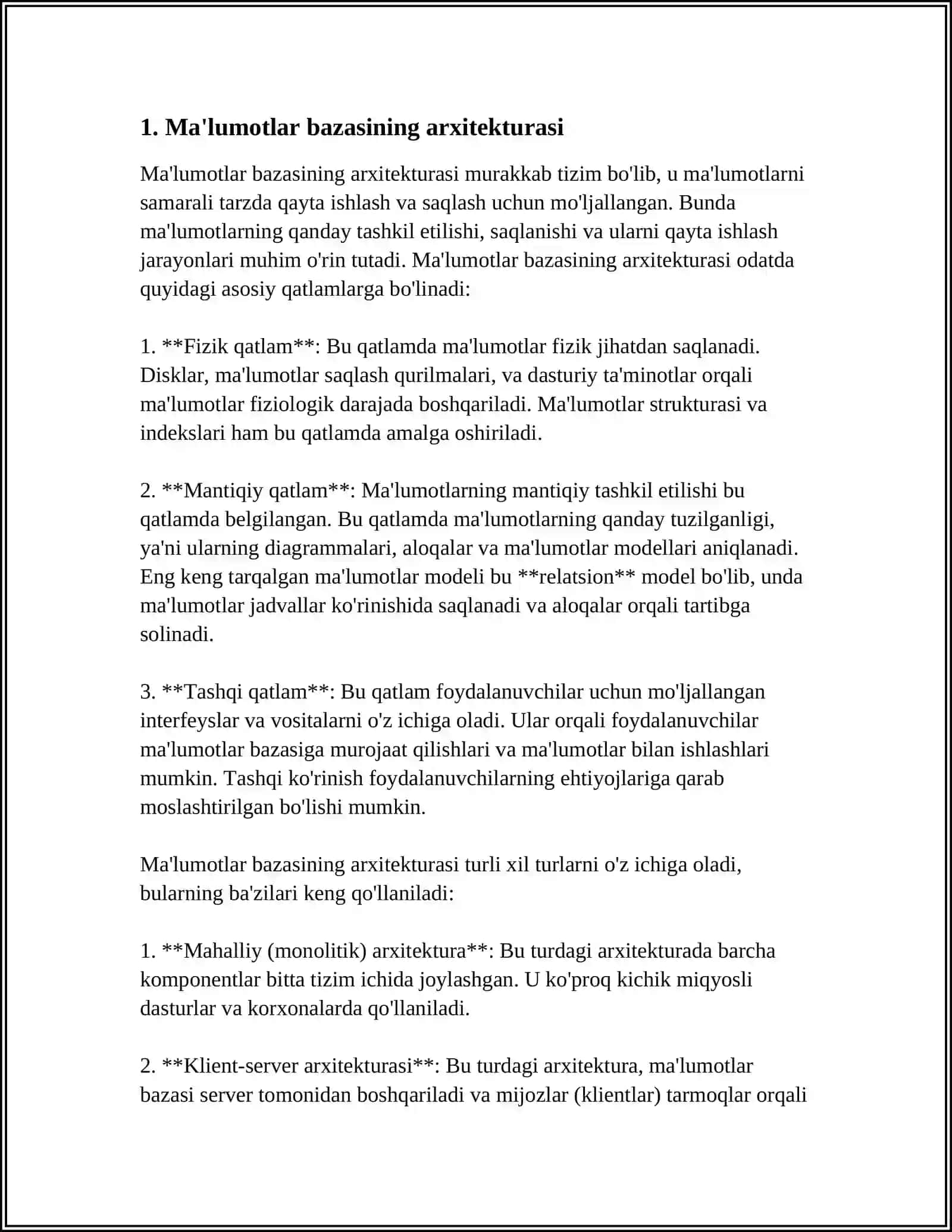 MAʼLUMOTLAR BAZALARI BILAN ISHLASH TEXNOLOGIYALARI 3