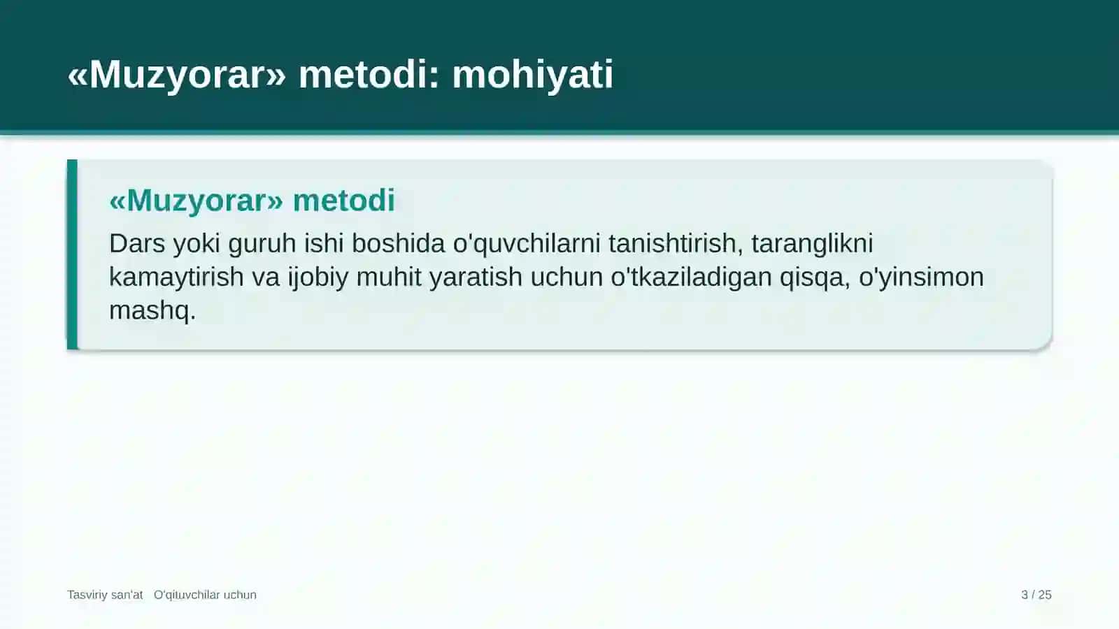 tasviriy san'at darslarida muzyorar metodidan foydalanish 9449 3