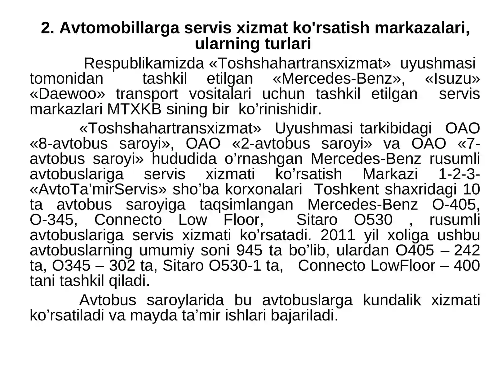 Avtomobillarga servis xizmat ko'rsatish markazalari 3