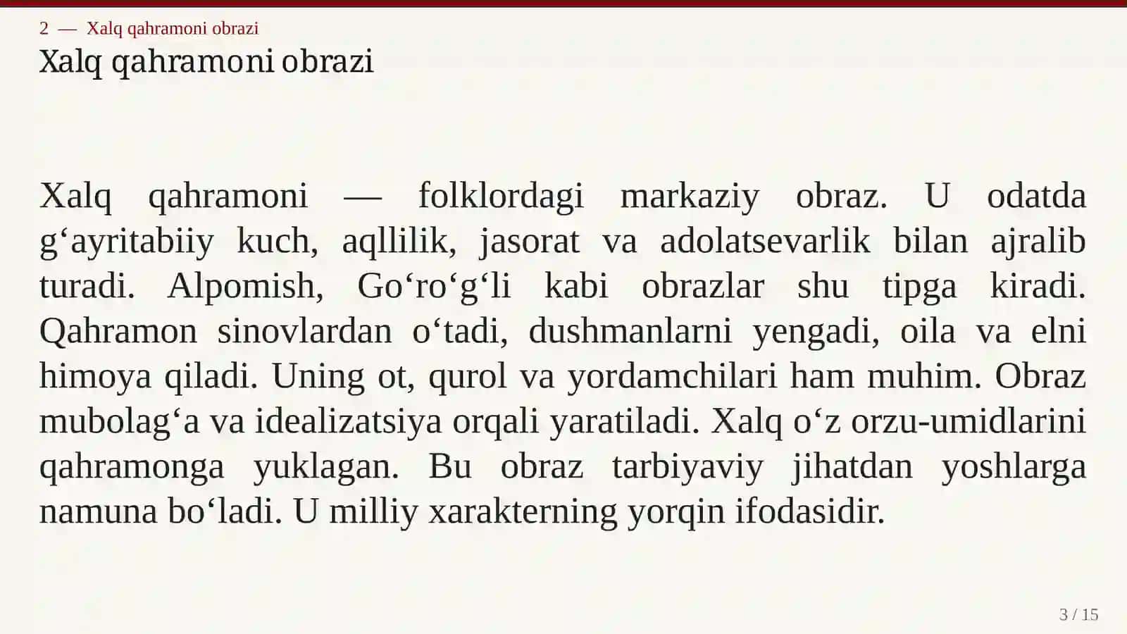 O'ZBEK XALQ IJODIDA QAHRAMONLIK MOTIVI TUSHUNCHASI 3