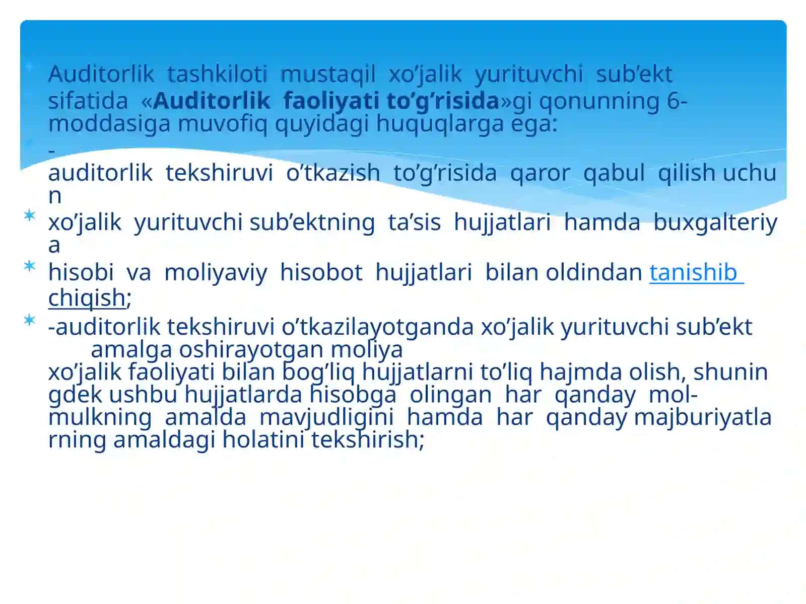 Auditorlik tashkilotining huquqlari va majburiyatlari 3