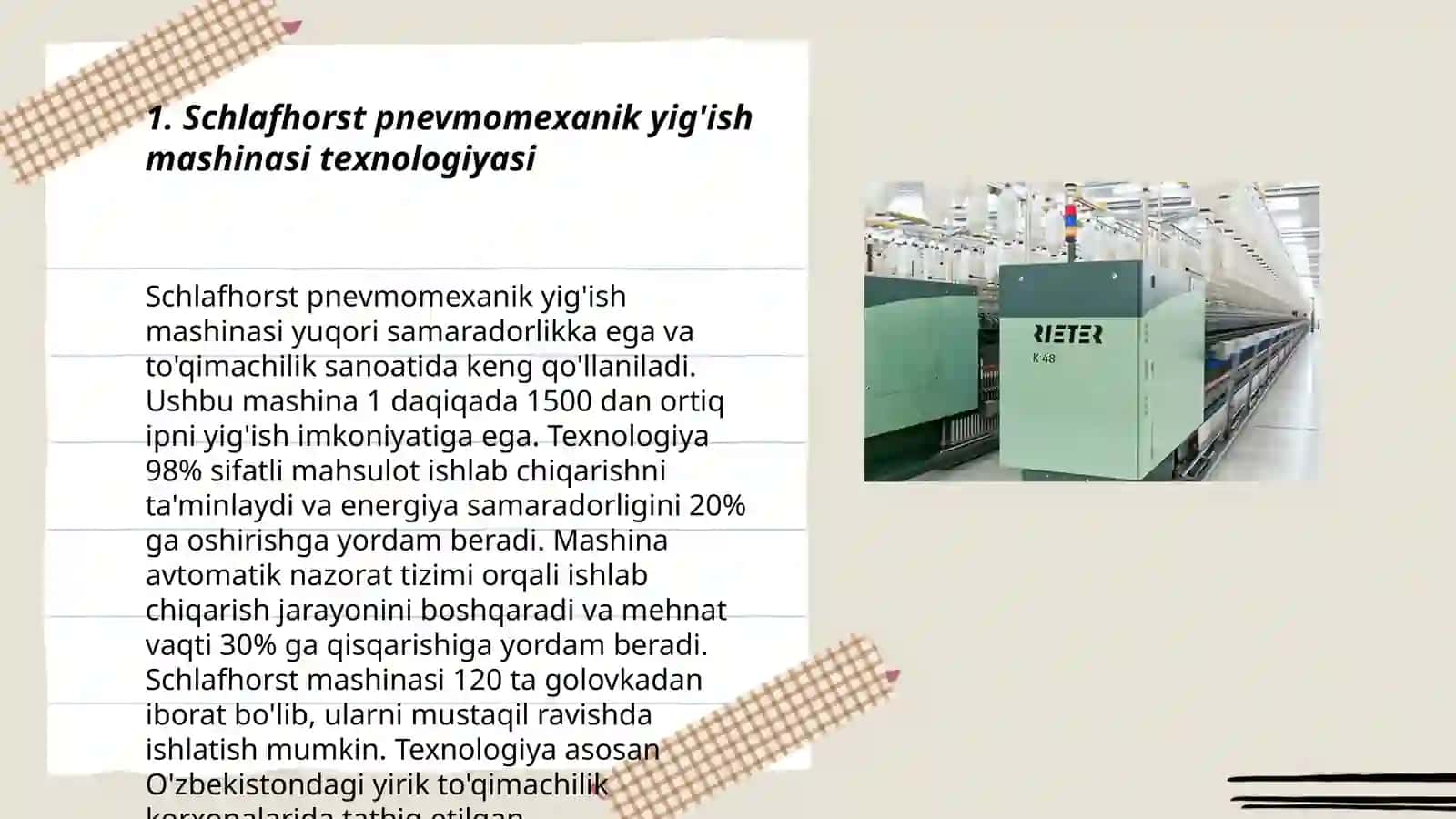 Schlafhorst pnevmomexanik yig'ish mashinasi texnologiyasi 3