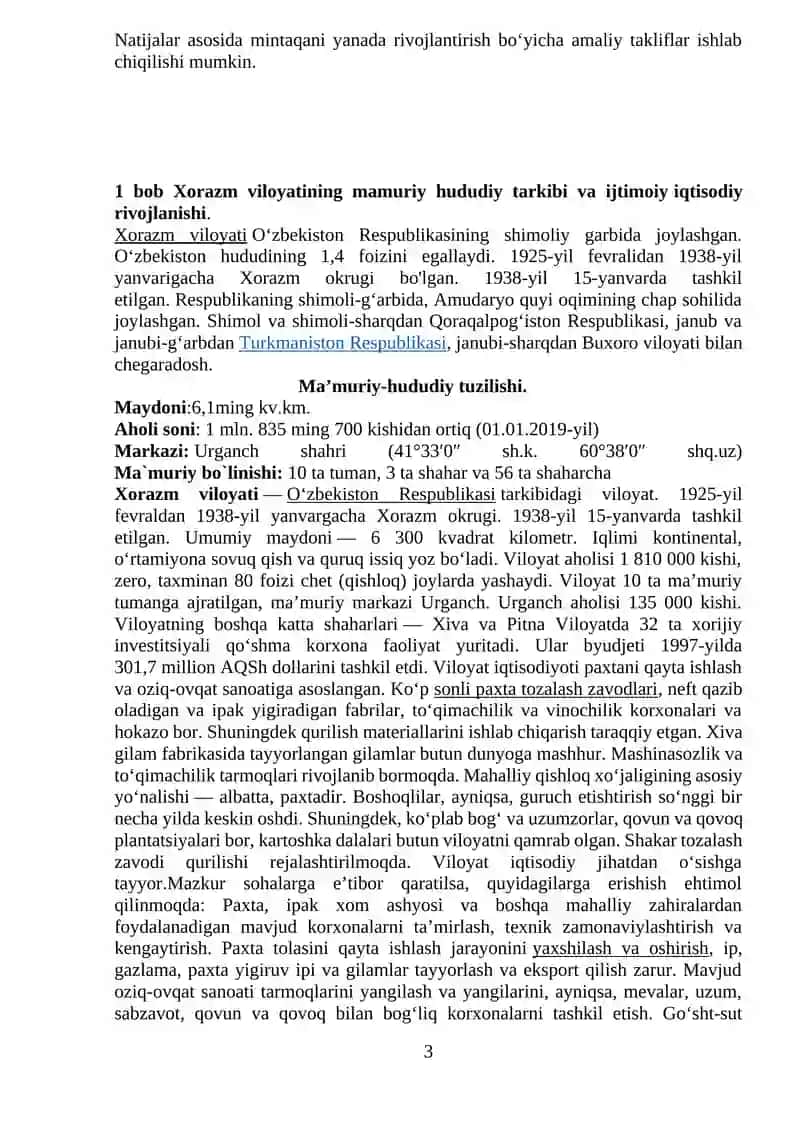 XORAZM VILOYATINING MA'MURIY-HUDUDIY TARKIBI VA IJTIMOIY-IQTISODIY RIVOJLANISH XUSUSIYATLARI 3