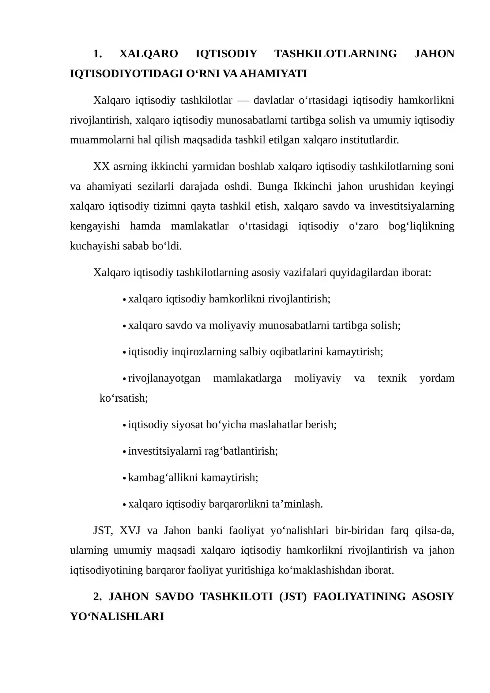 XALQARO IQTISODIY TASHKILOTLAR (JST, XVJ, JAHON BANKI) FAOLIYATI: TAQQOSLAMA TAHLIL 3