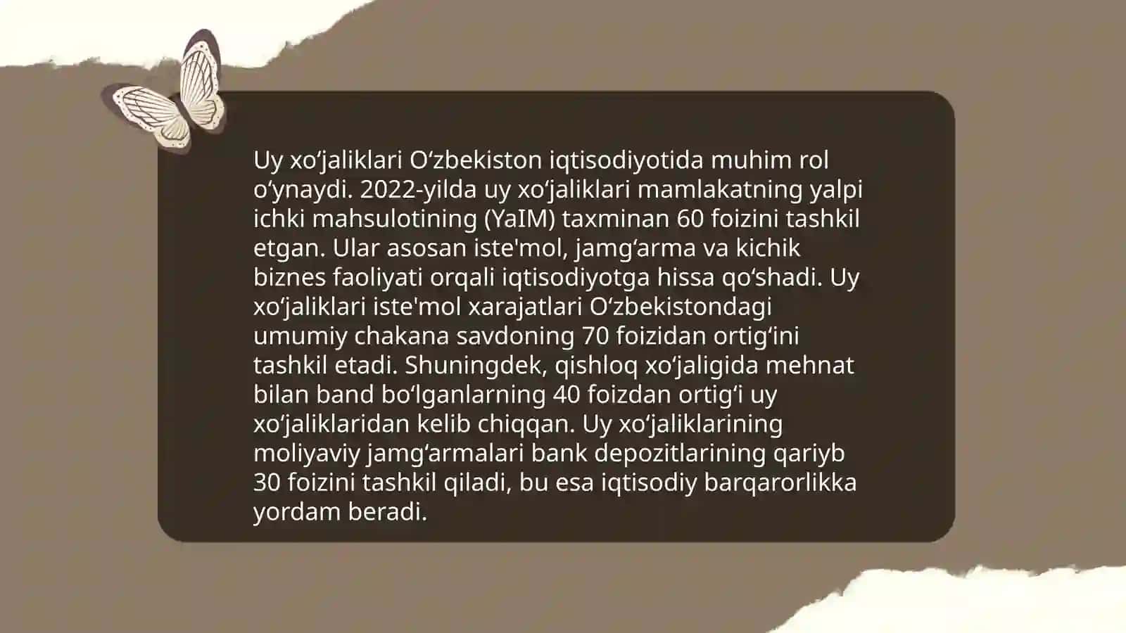O‘zbekiston iqtisodiyotida uy xo‘jaliklarining o‘rni va rivojlanish tendensiyalari 3