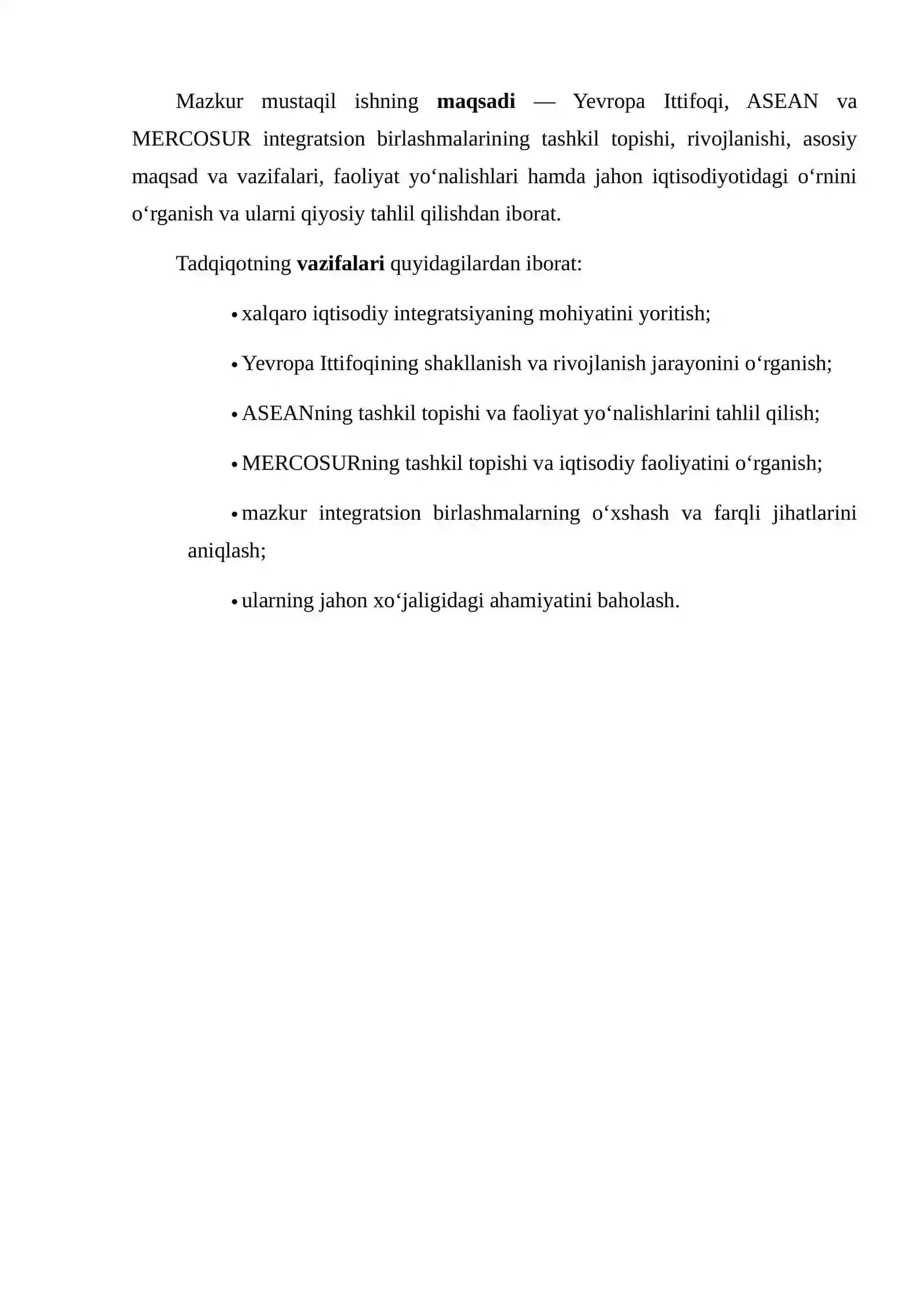 YEVROPA ITTIFOQI, ASEAN VA MERCOSUR INTEGRATSION BIRLASHMALARINING FAOLIYATINI O‘RGANISH 3