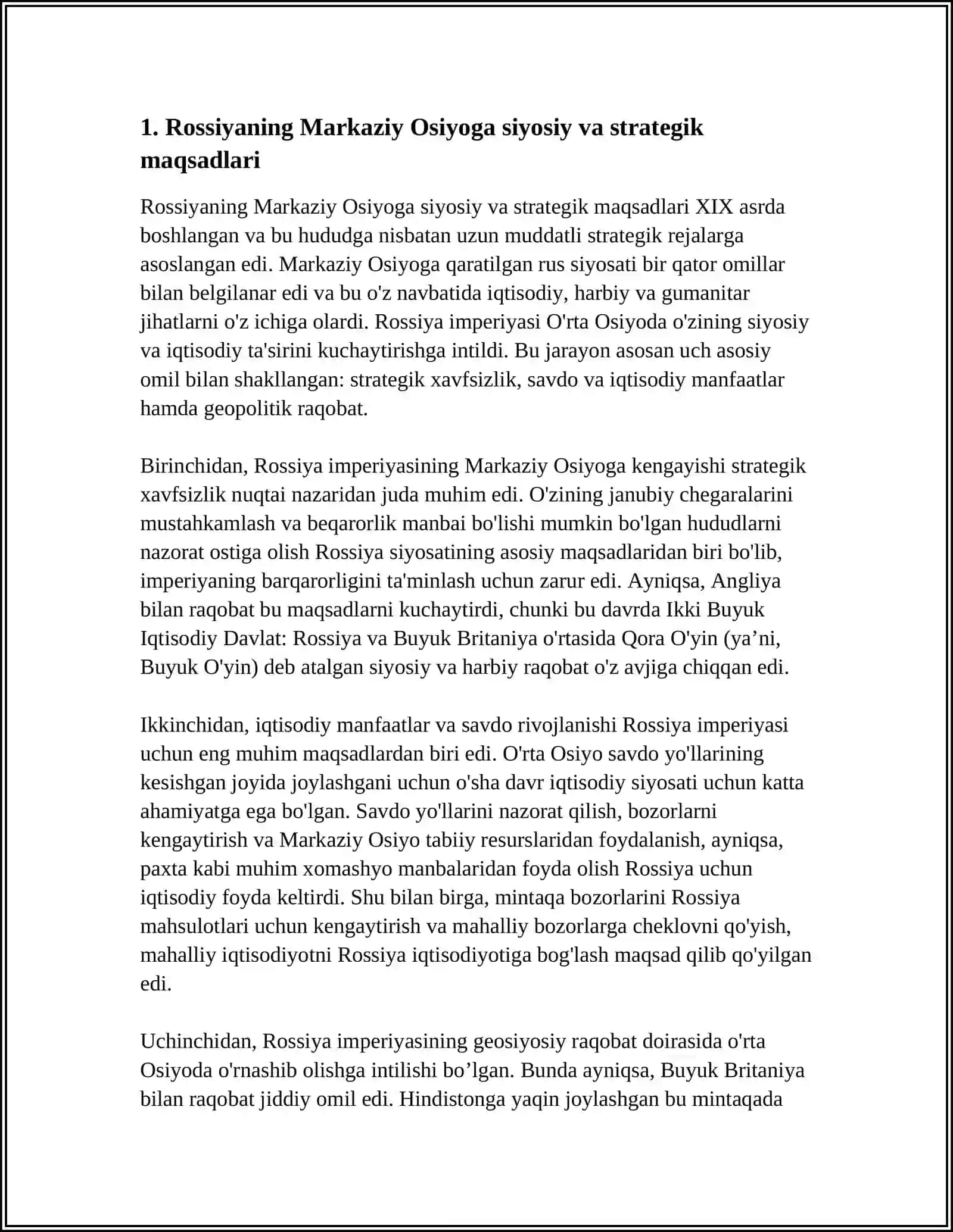 PODSHO ROSSIYASINING OʻRTA OSIYOGA EKSPANSIYASI VA TURKISTON GENERAL GUBERNATORLIGINING TASHKIL TOPISHI 3