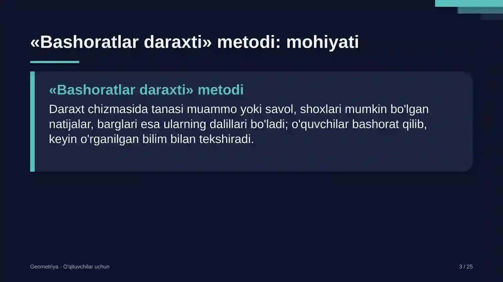geometriya darslarida bashoratlar daraxti metodidan foydalanish 3653 3