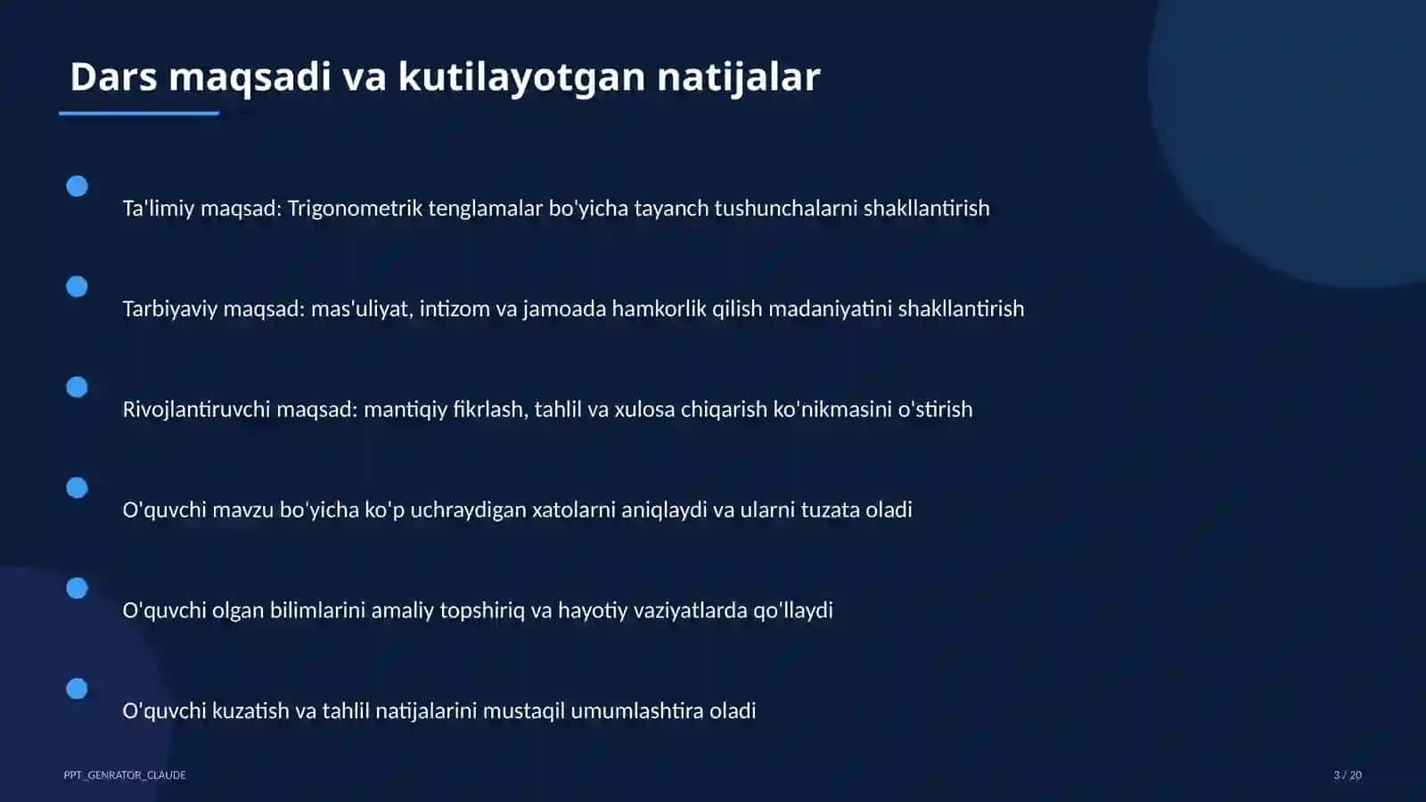 Trigonometrik tenglamalar (10-sinf) 3