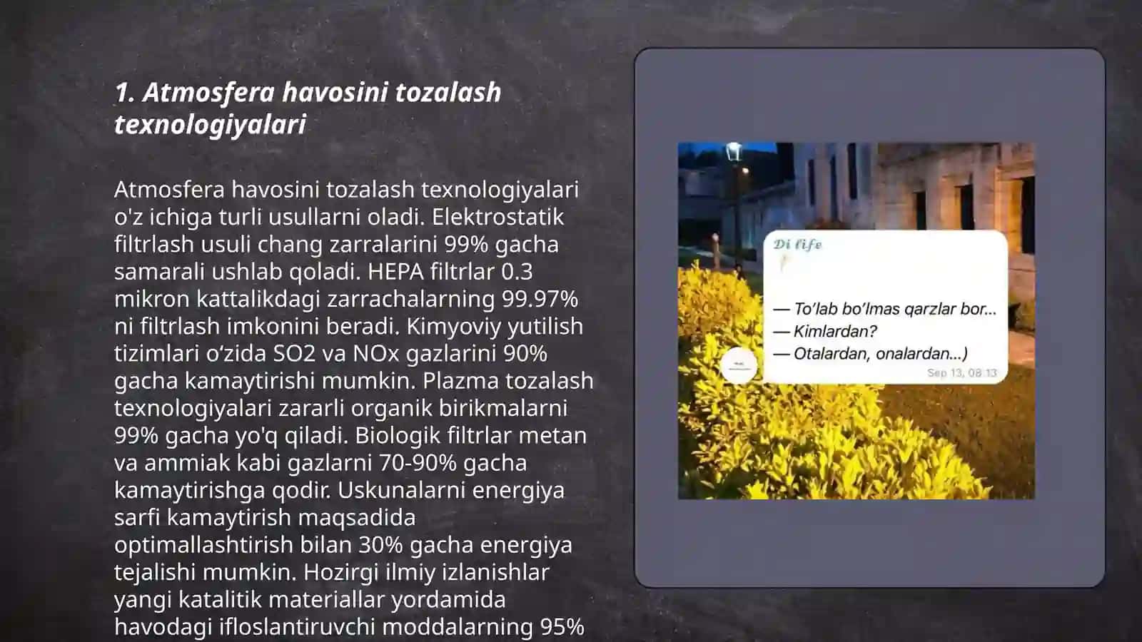 Atmosferasi havosini mayda chang zarrachalaridan tozalash 3