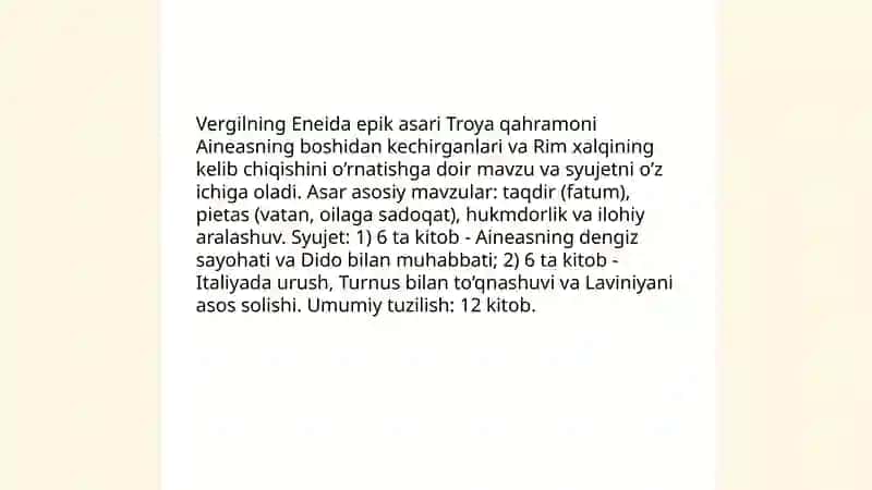 Qadimgi rim adabiyoti (Vergilining “Eneida” dostoni.Rim she’riyati,Imperiya davri Rim adabiyoti 3