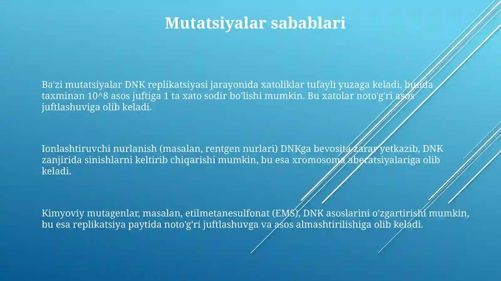Mutatsiyalar sabablari va shakllari ahamiyati biologik oqibatlari 3