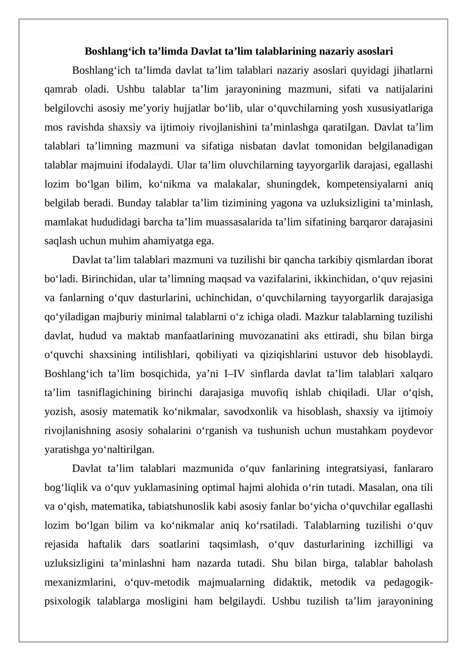 Eshitishida nuqsoni bo‘lgan bolalar maktabining boshlang‘ich sinflari uchun Davla Davlat ta’lim talablarining nazariy asoslari 3