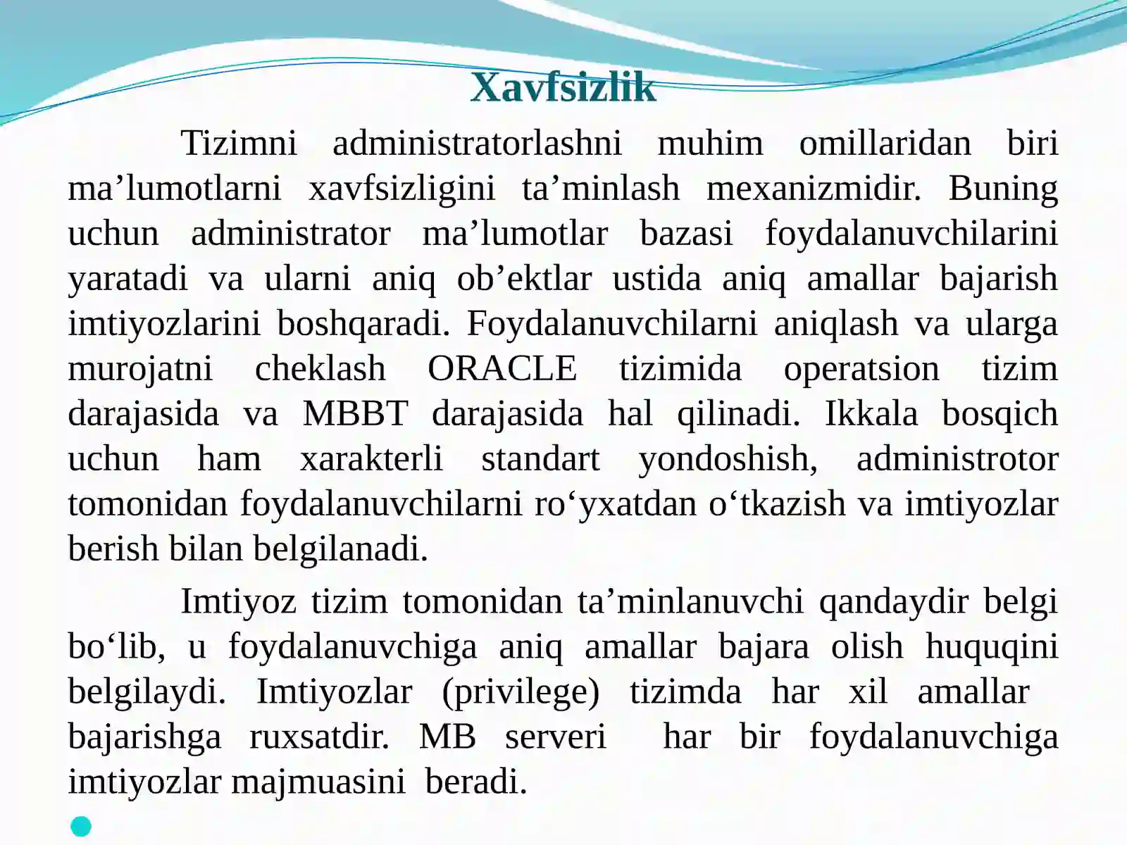 Ma’lumotlar bazasini administratorlash va xavfsizligini ta’minlash 3