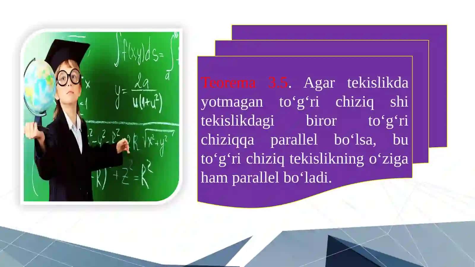 Fazoda to'g'ri chiziq va tekislikning o'zaro joylashuvi 3