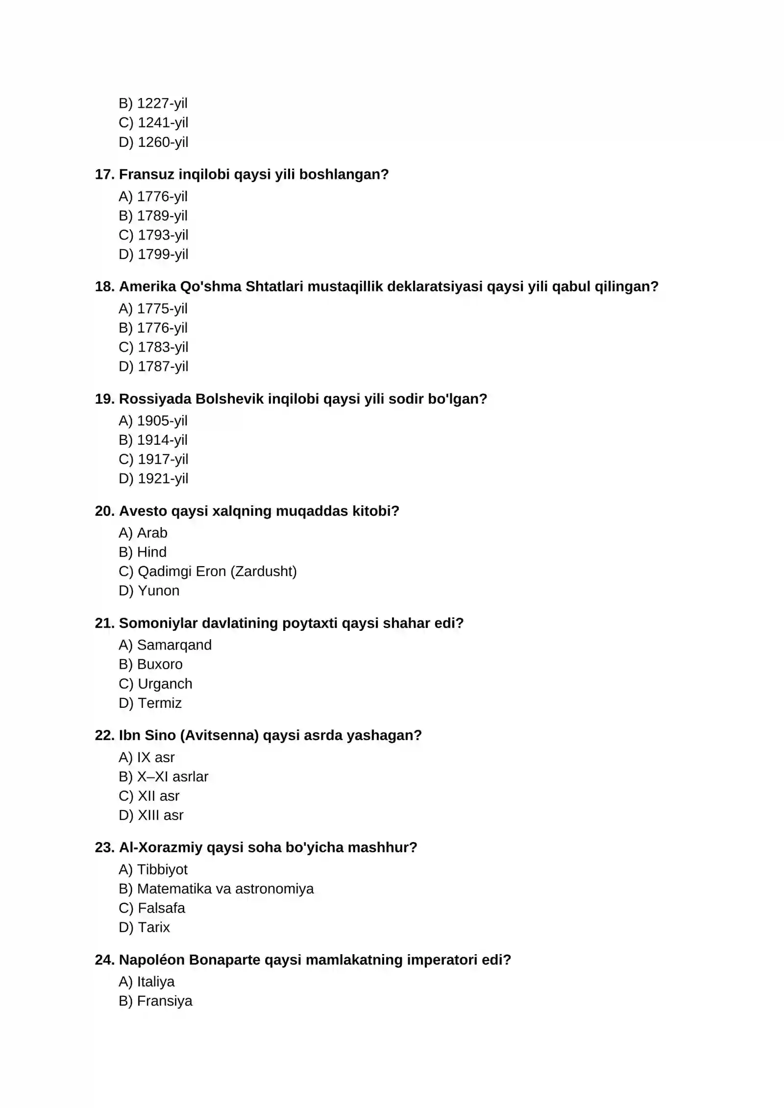 TARIX FANIDAN TESTLAR 3