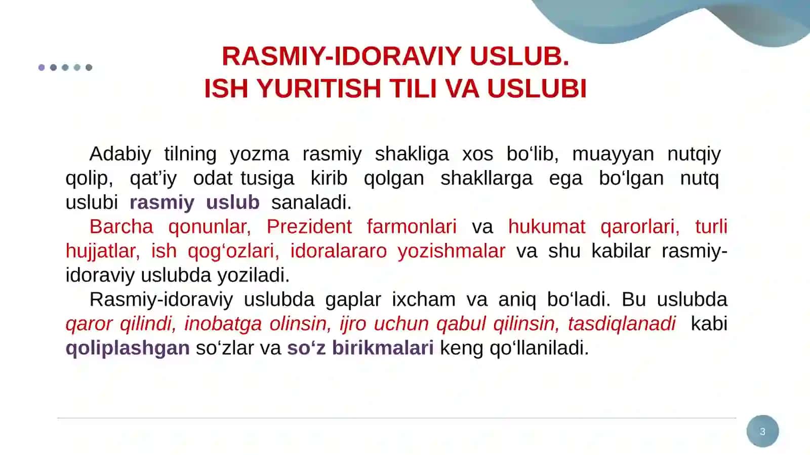 Rasmiy-idoraviy uslub. Ish yuritish tili va uslubi 3