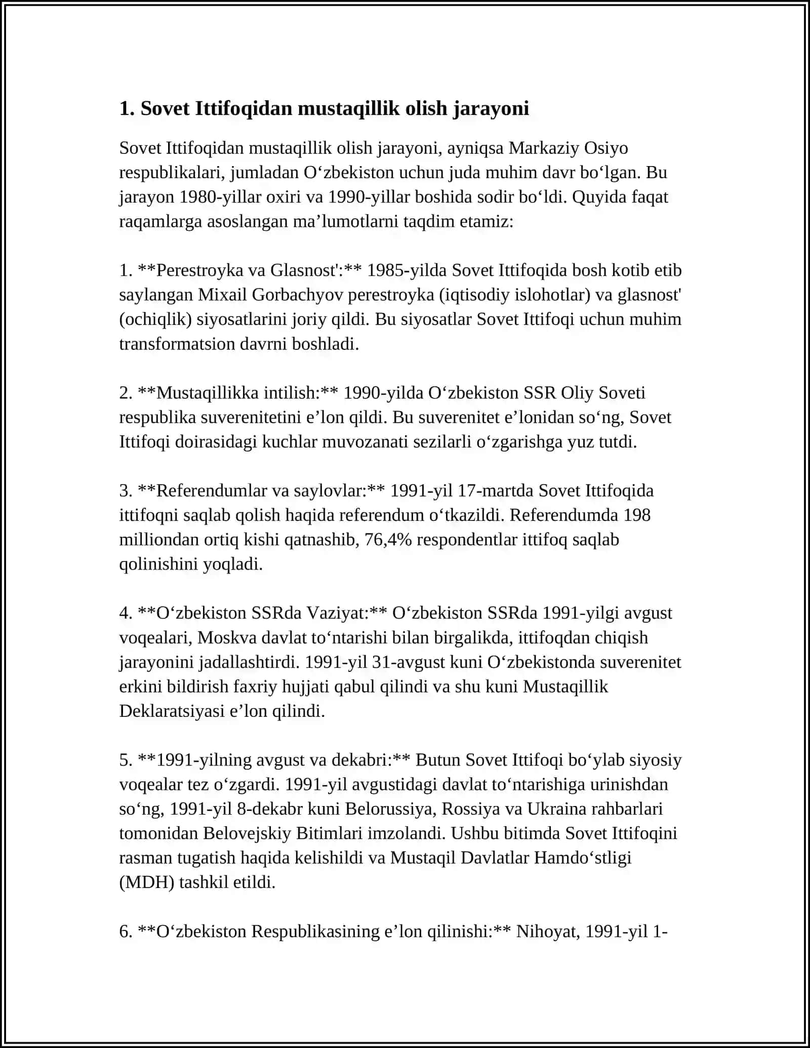 Sovet Ittifoqidan mustaqillik olish jarayoni 3