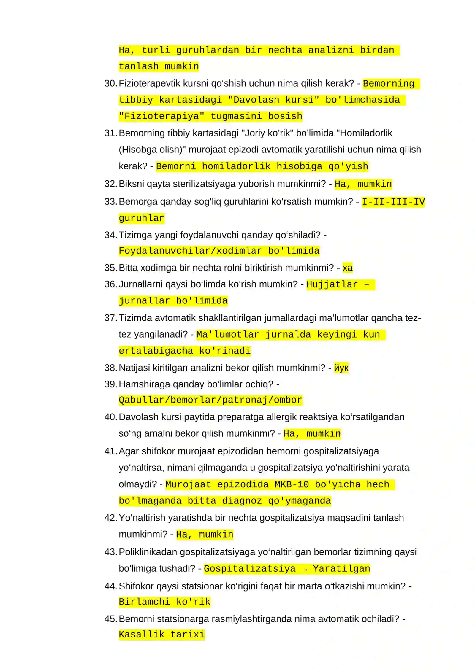 “Yagona tibbiyot axborot tizimi” test savollari 3