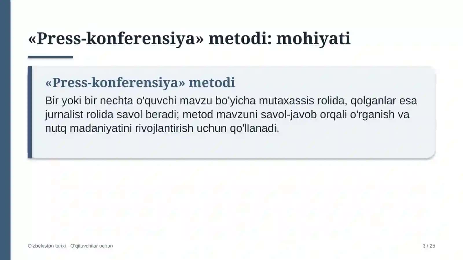 o'zbekiston tarixi darslarida press konferensiya metodidan foydalanish 6811 3