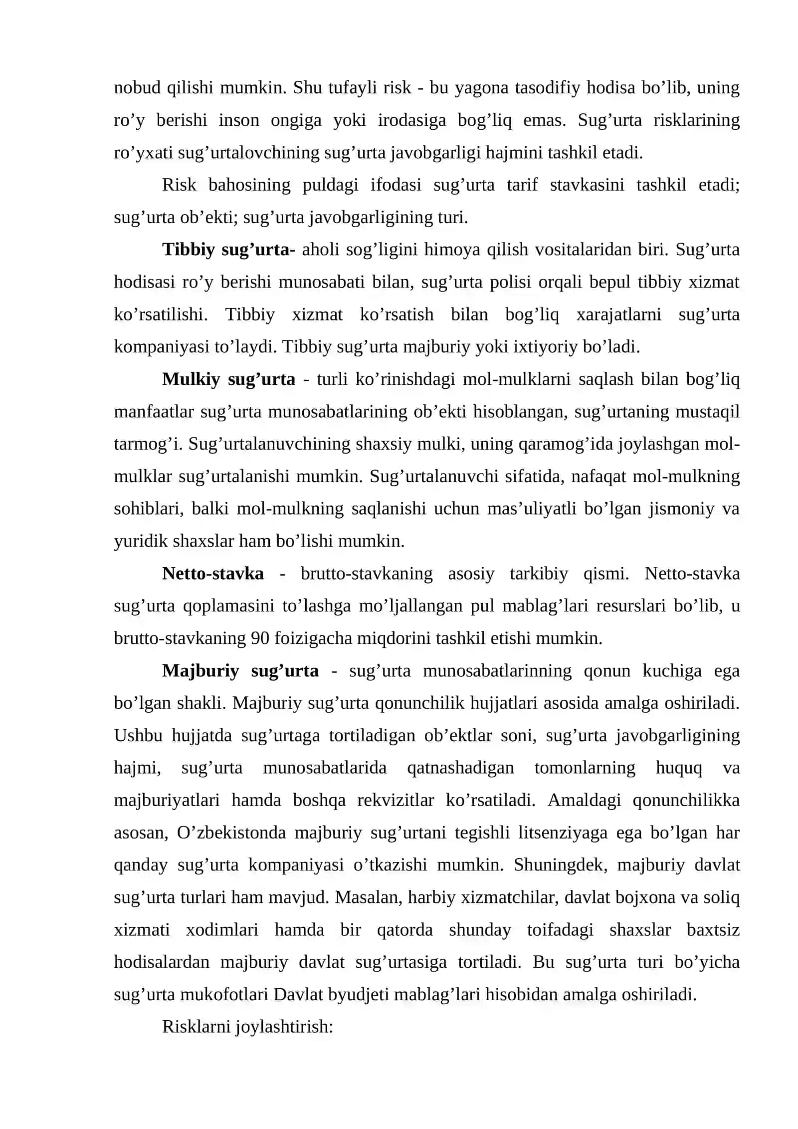 Sug’urta sohasida qo’llaniladigan asosiy atama va tushunchalar 3