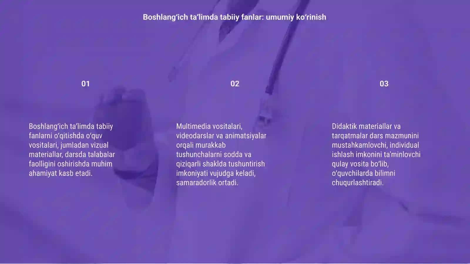 Boshlangʻich talim tabiiy fanlari darslarida oʻquv vositalari,multimedia,tarqatma va didaktik materiallardan foydalanish metodikasi 3
