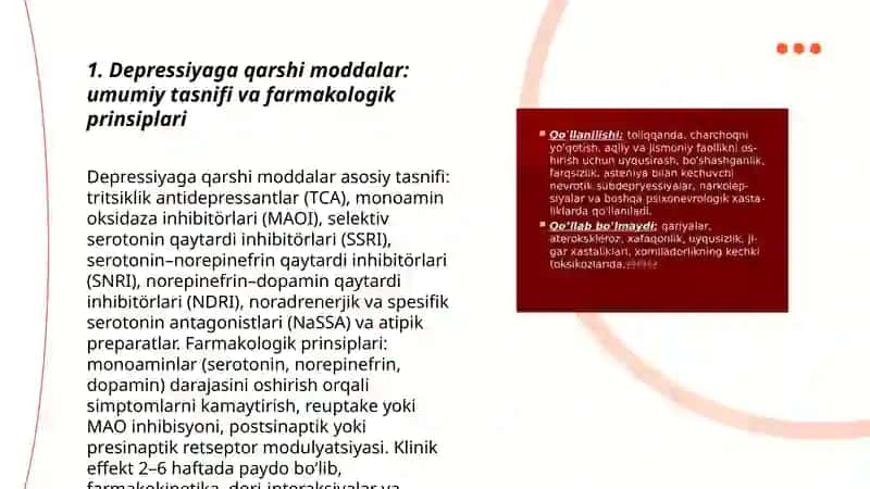 Depressiyaga qarshi moddalar,Litiy tuzlari. Psixostimulatorlar. Nootrop moddalar. Analeptiklar. Organizmni umumiy tonusini oshiruvchi moddalar 3