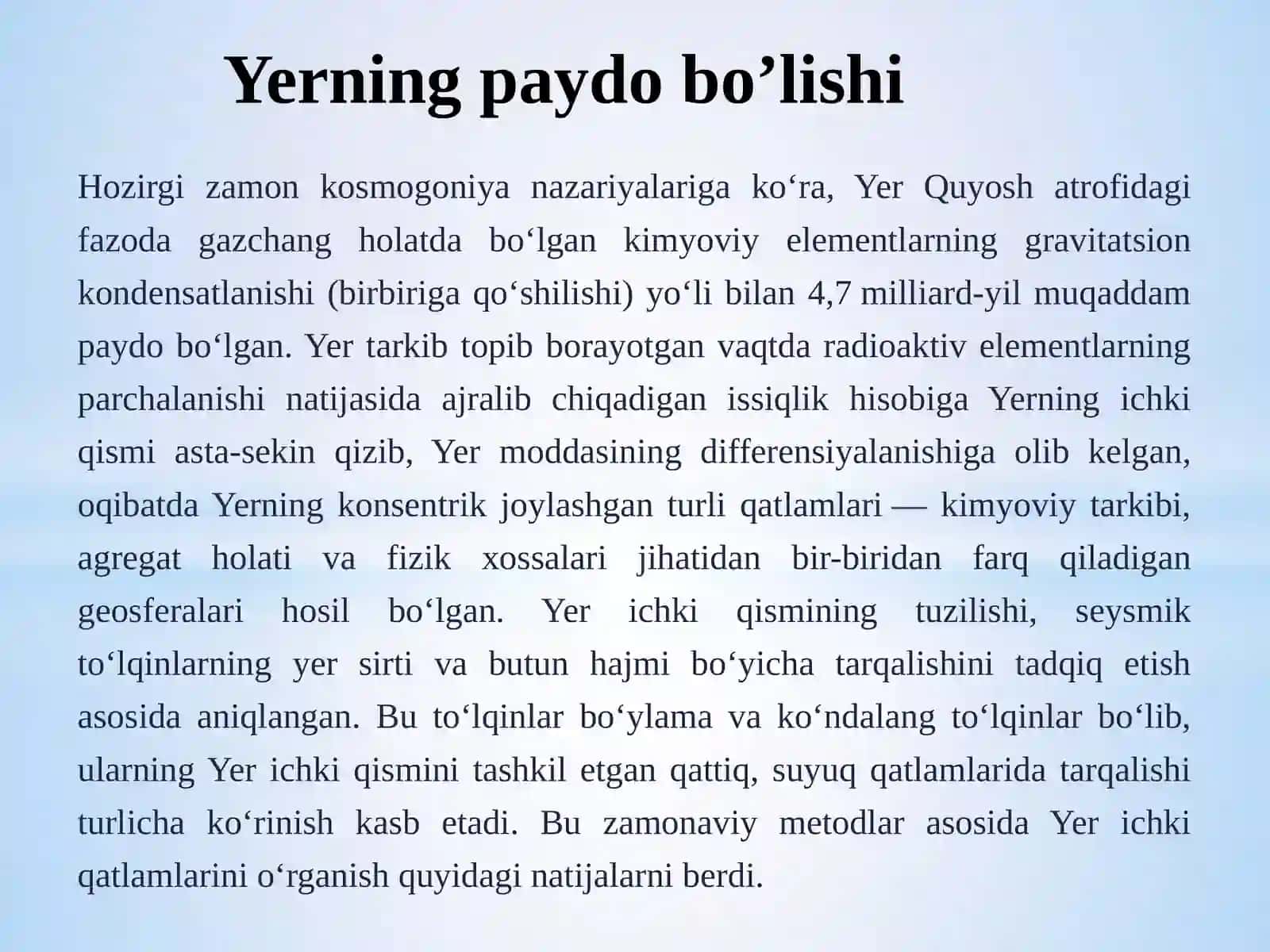 Yerning paydo bo‘lishi, tuzilishi  va kimyoviy tarkibi. Litosfera geokimyosini o‘rganish 3