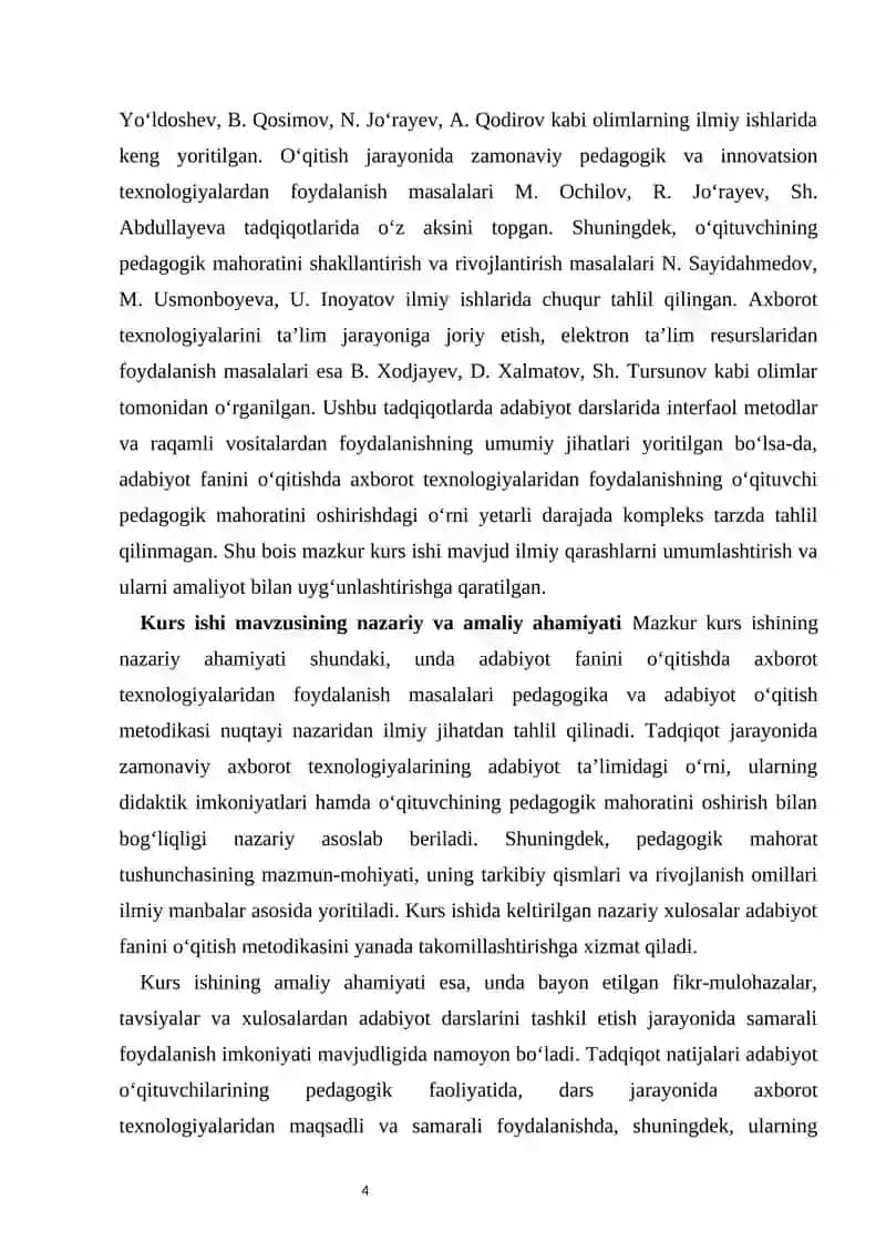 Adabiyot fanini o‘qitishda axborot texnologiyalaridan foydalanish, pedagogik mahoratini oshirish 3