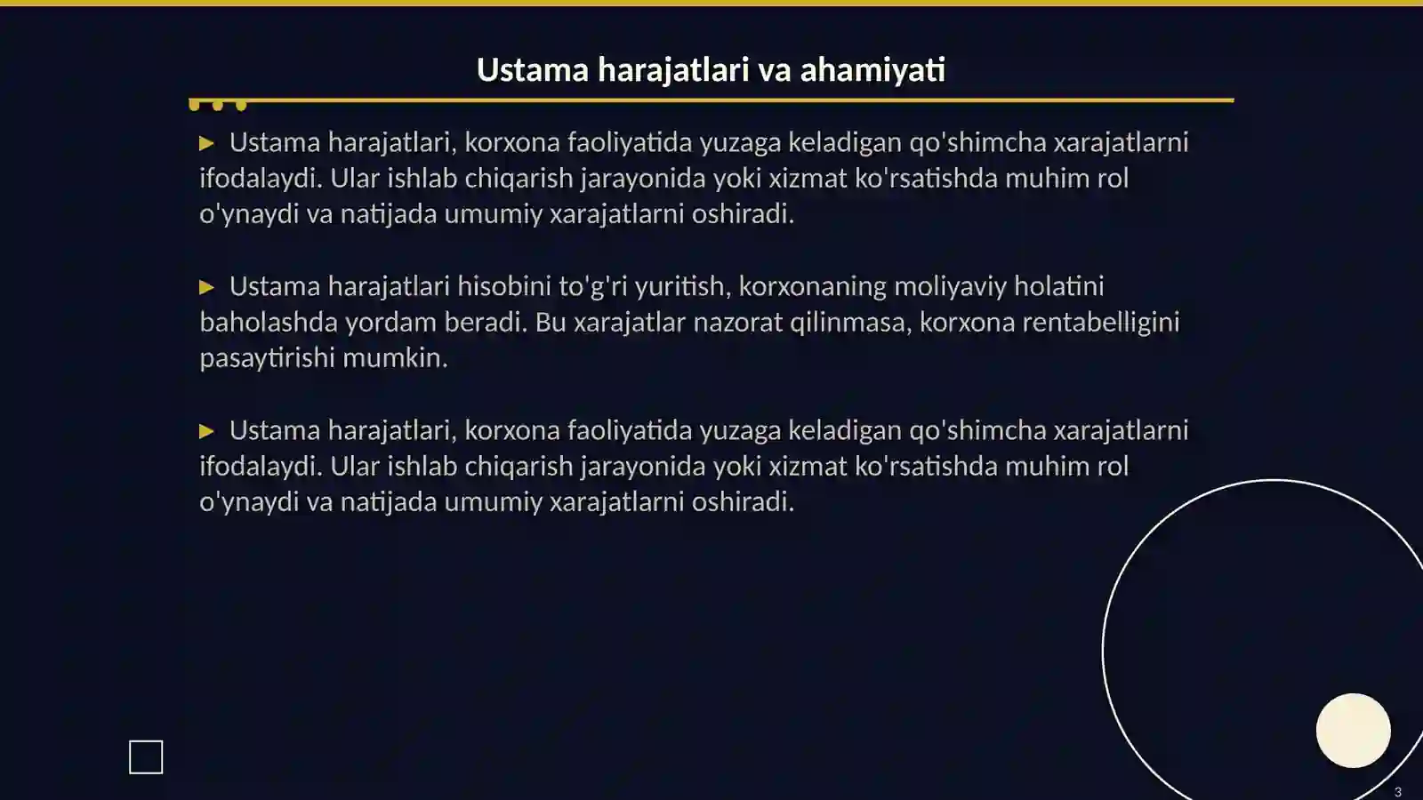 Ustama harajatlari hisobi 3