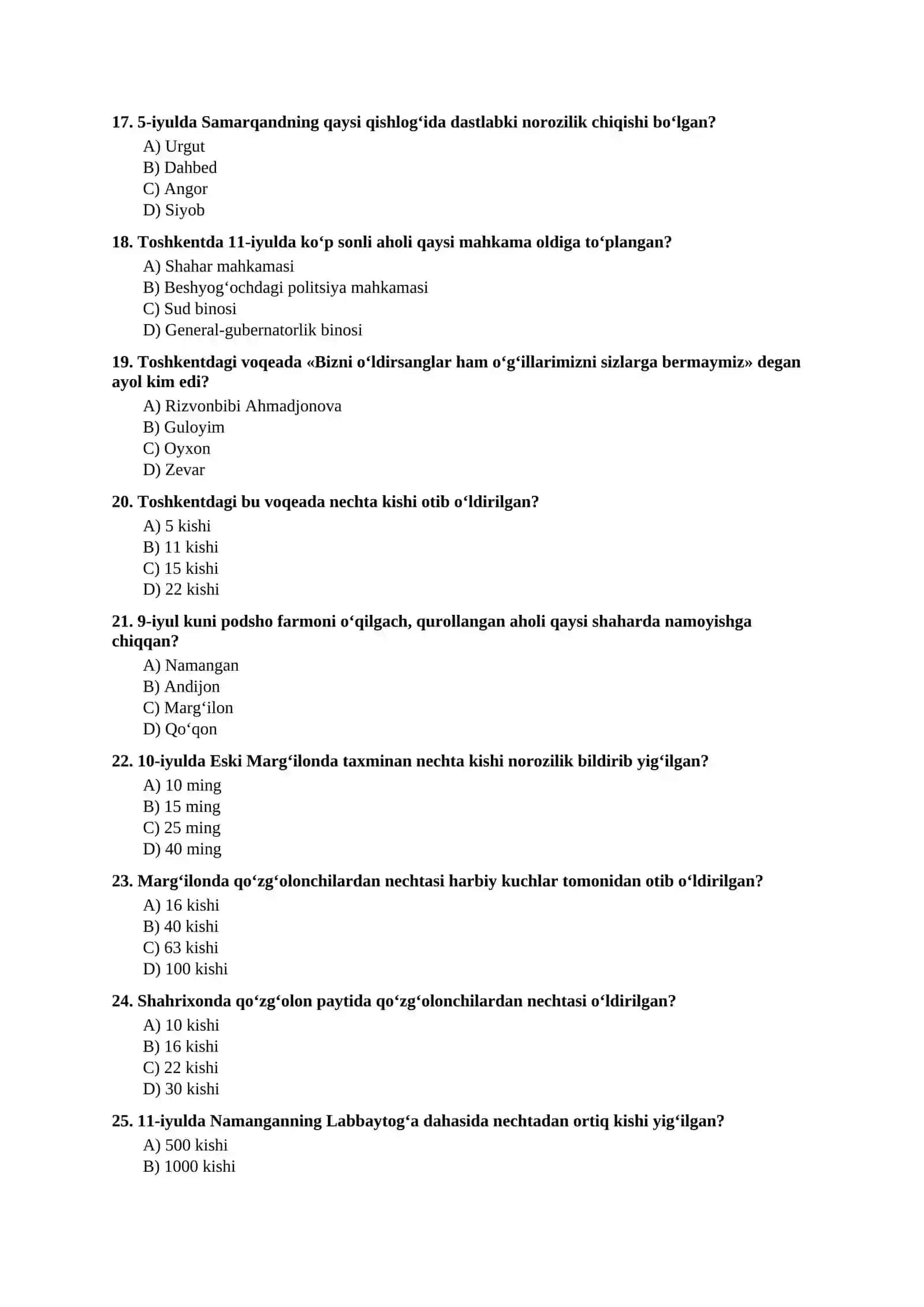 Mavzulashtirilgan testlar| 9-SINF O‘ZBEKISTON TARIXI VII boʻlim 3