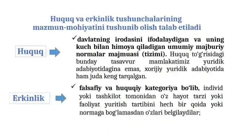 INSON HAMDA FUQARONING HUQUQ VA ERKINLIKLARI KAFOLATLARI.  FUQAROLARNING KONSTITUTSIYAVIY BURCHLARI. 3