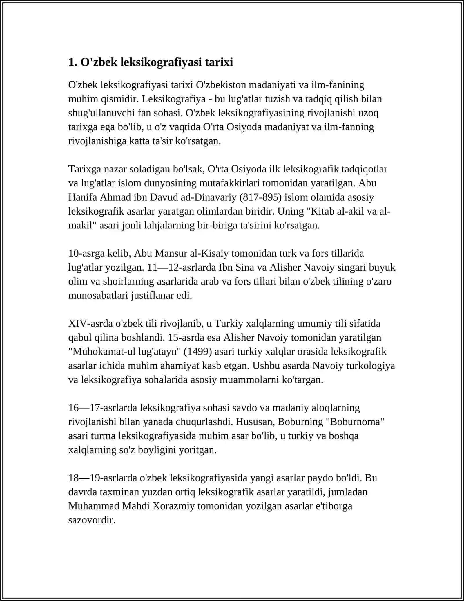 O'ZBEK LEKSIKOGRAFIYASI. BIR TILLI VA KO‘P TILLI LUG'ATLAR BILAN TANISHISH 3