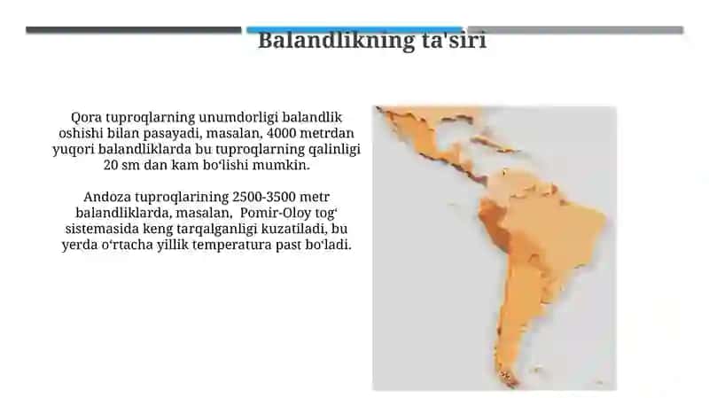 Qora tuproqlarning balandlik va kenglik boʻyicha tarqalishi 3