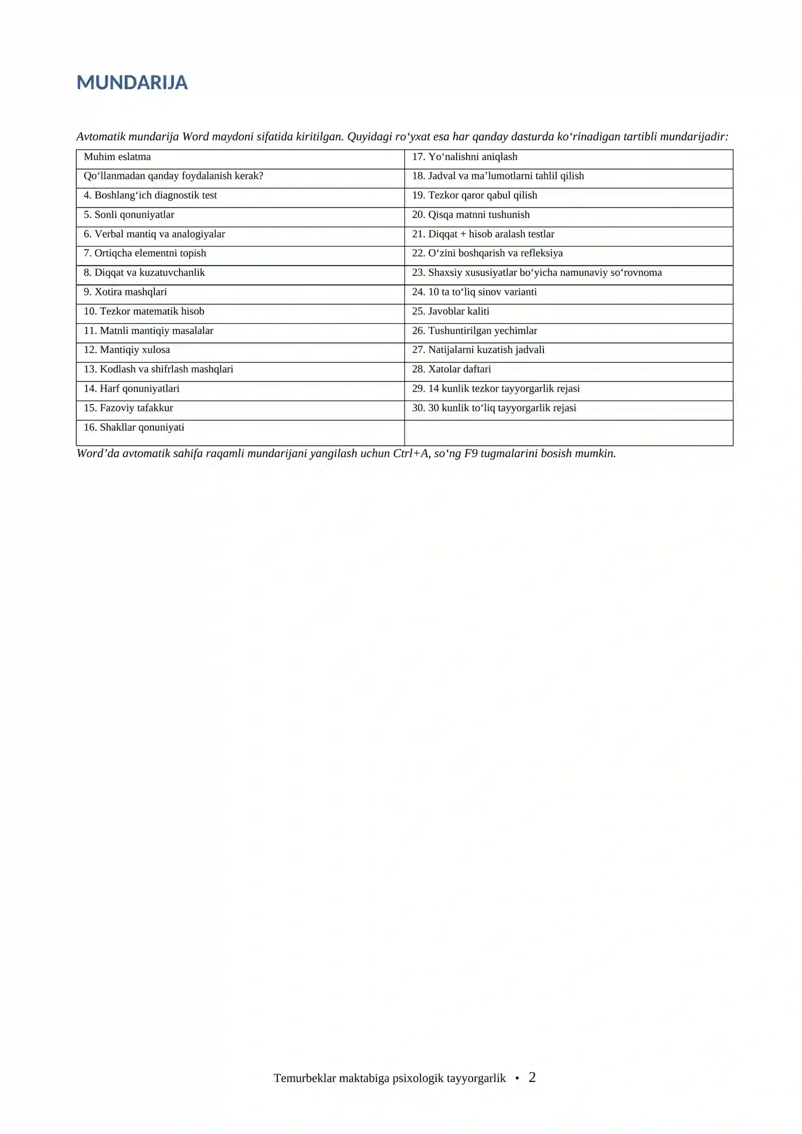 Temurbeklar maktabiga kiruvchilar uchun psixologik tayyorgarlik testlari | 500+ savol | Javoblari bi 3