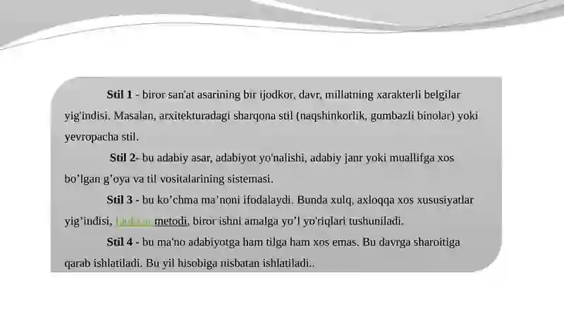 Uslubiyat va uslubshunoslik.Nutq uslublari haqida ma'lumot 3