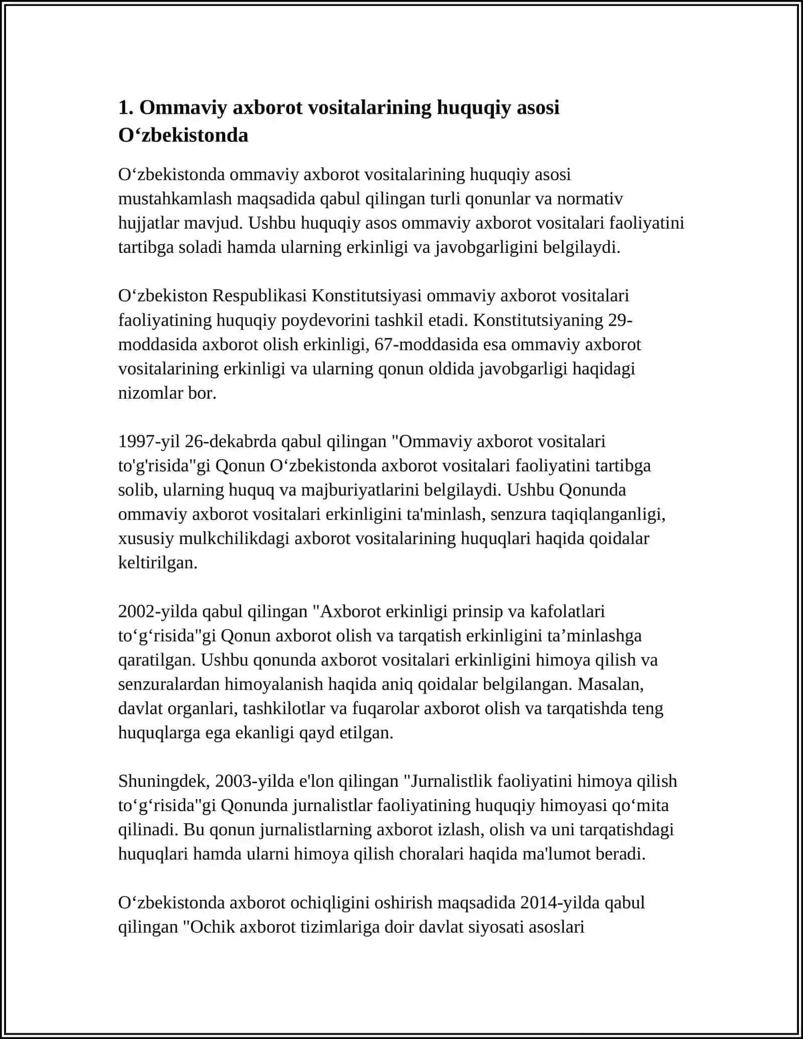 OʻZBEKISTON RESPUBLIKASIDA OMMAVIY AXBOROT VOSITALARINING FAOLIYATI 3
