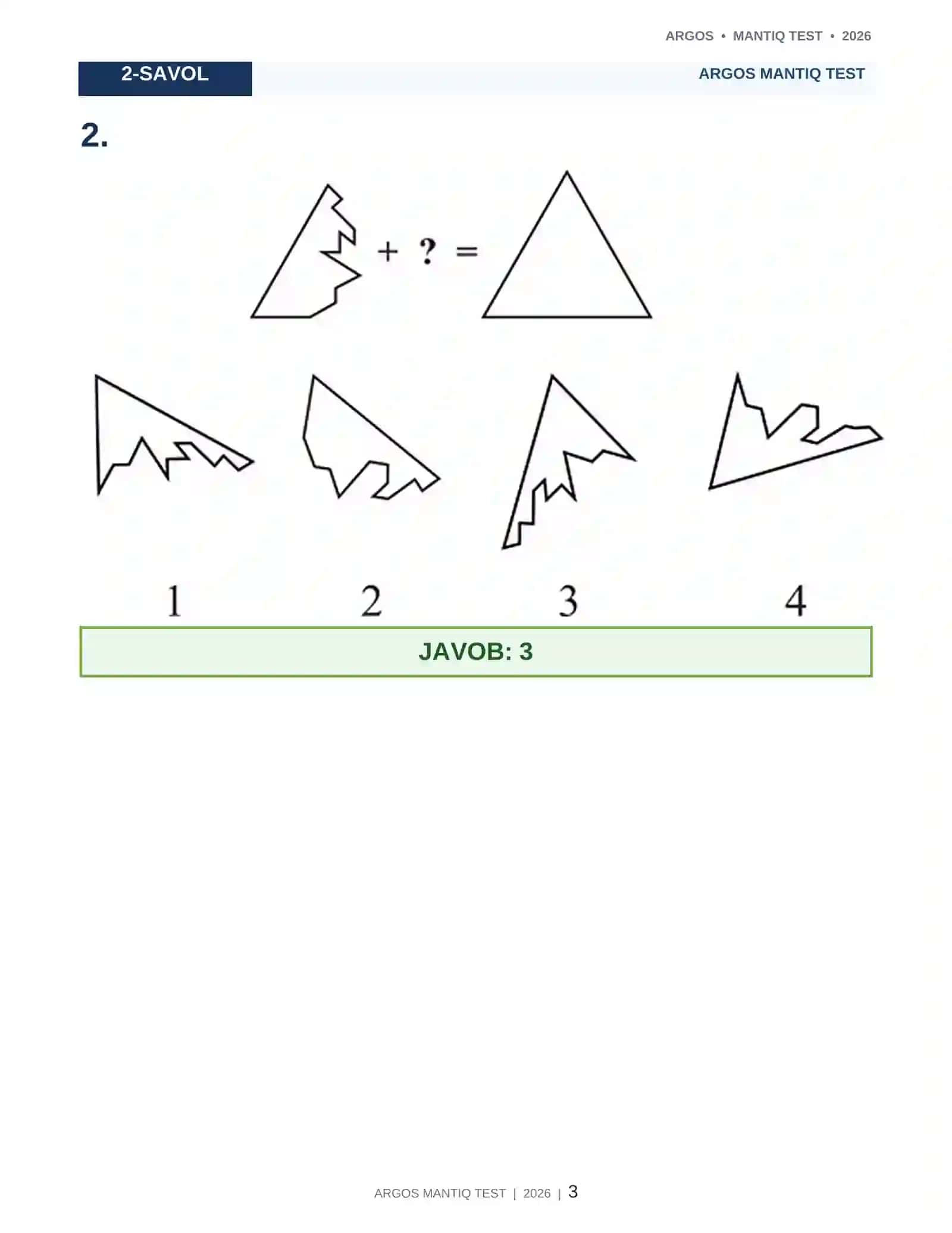 ARGOS IQ TEST 2026 ✨ Savollar va javoblar to‘plami 3